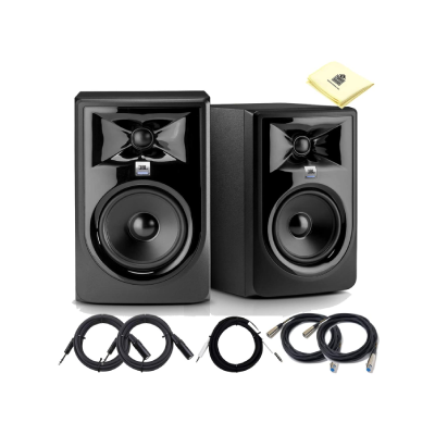 6. JBL Professional 308MKII Next-Generation 8 Inch 2 Way Powered Studio Monitor Speakers (Pair) with 2x Senor Microphone Cable 2x TRS Balance Cable 1x Adapter Cable and Zorro Sounds Cloth