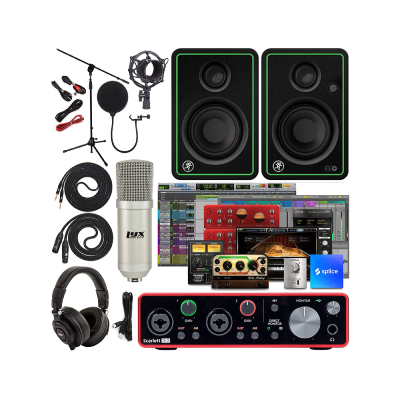3. Focusrite Scarlett 2i2 2x2 USB Audio Interface Full Studio Bundle with Creative Music Production Software Kit and CR4-X Pair Studio Monitors and 1/4” Instrument Cables